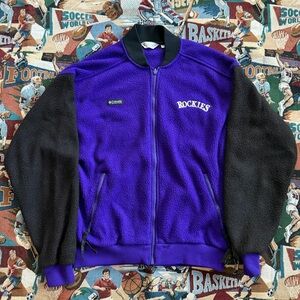 Vintage 90s Men’s MLB Columbia Colorado Rockies Purple Fleece Varsity Jacket